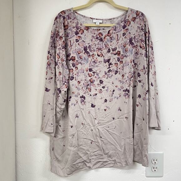 J Jill Pure Grey & Purple Floral Long Sleeve Blouse L - Picture 1 of 8